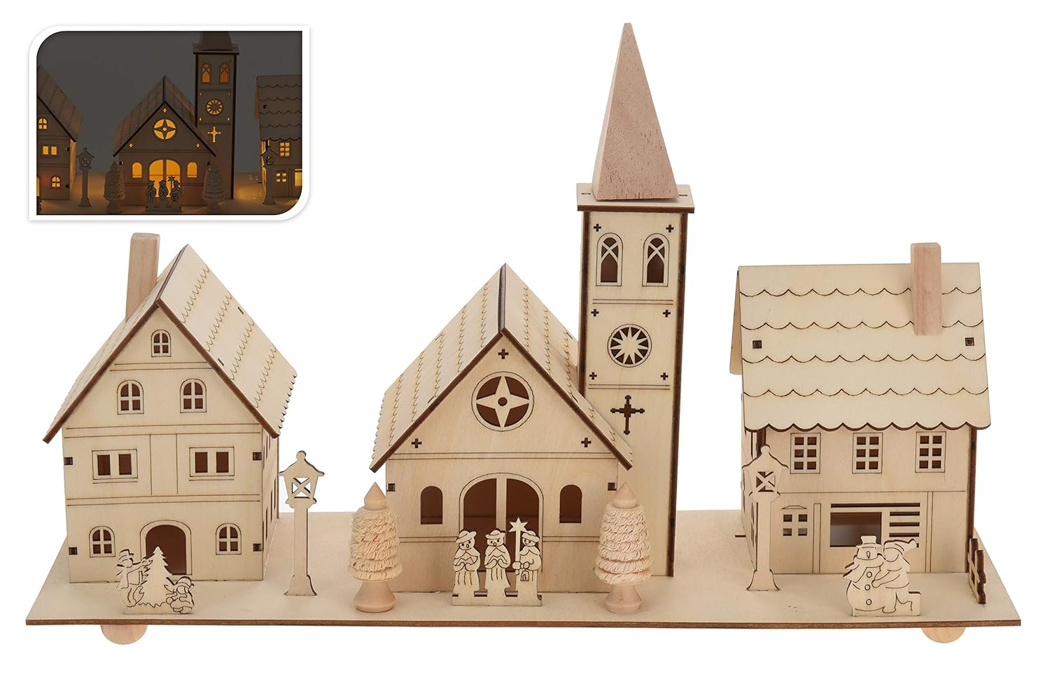 Weihnachtsdorf Weihnachtsstadt Winterdorf Winterstadt Holz LED Batterie 38 cm