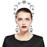 Fantherin Goddess Halo Crown Headpiece - Gold Sun and Moon Star Headband Headdresses Celestial Costume for Women Girls (Z-Black)