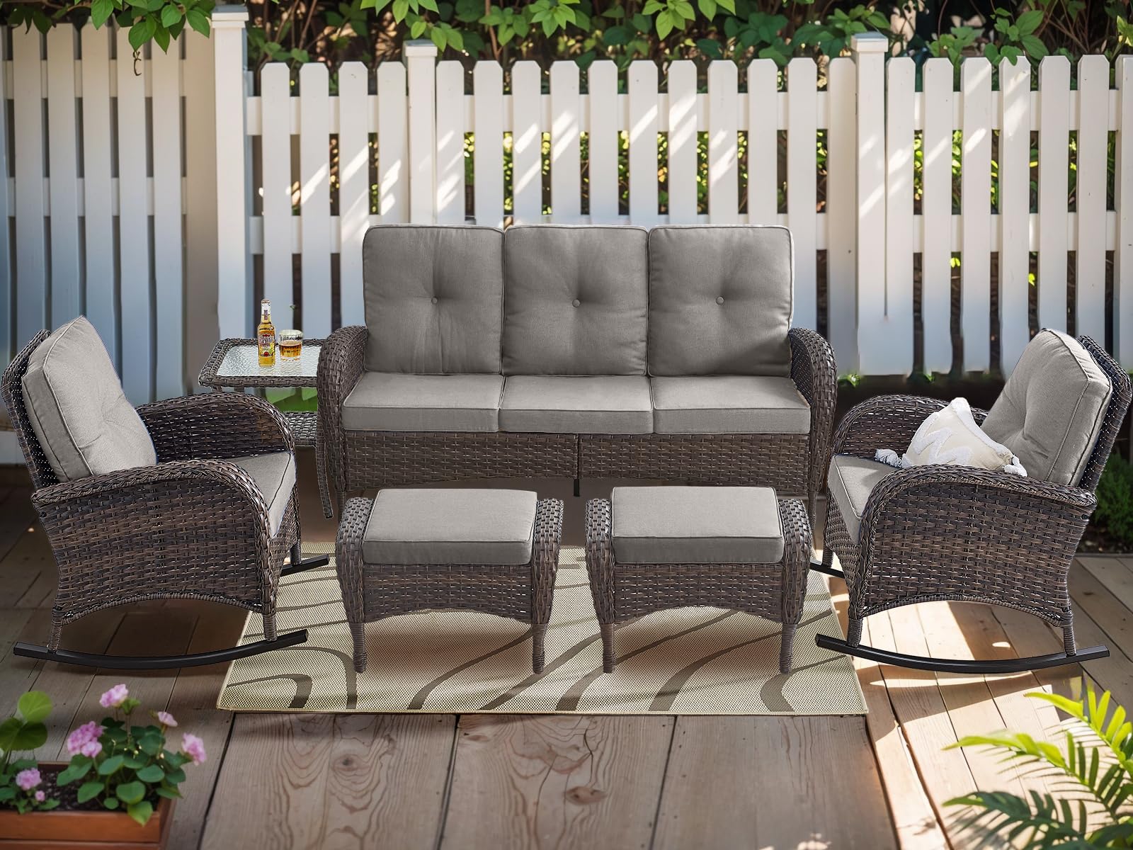 HUMMUH 6-Piece Outdoor Patio Furniture PE Wicker