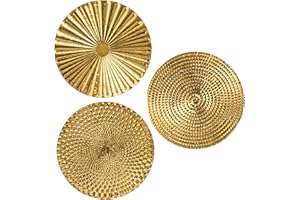 Briful 12" Gold Wall Décor Pack of 3 Metal Starbursts Radial Plate Wall Art Modern Accent Hanging Wall Decorations For Home Office Bedroom Or Living Room Wall Sculptures