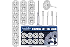 SHENGBENHAO 30mm 20Pcs Diamond Cutting Wheel 545 for Dremel Rotary Tool with 402 Mandrel (3mm) 4pcs and Screwdriver for Stone Glass Tile Marble Cutting (30mm)