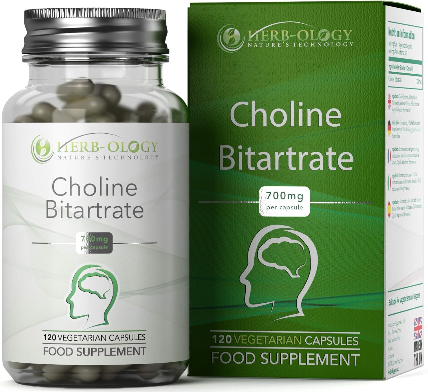 Herbology Choline Bitartrate Supplement 120 Choline Tablets, 700mg