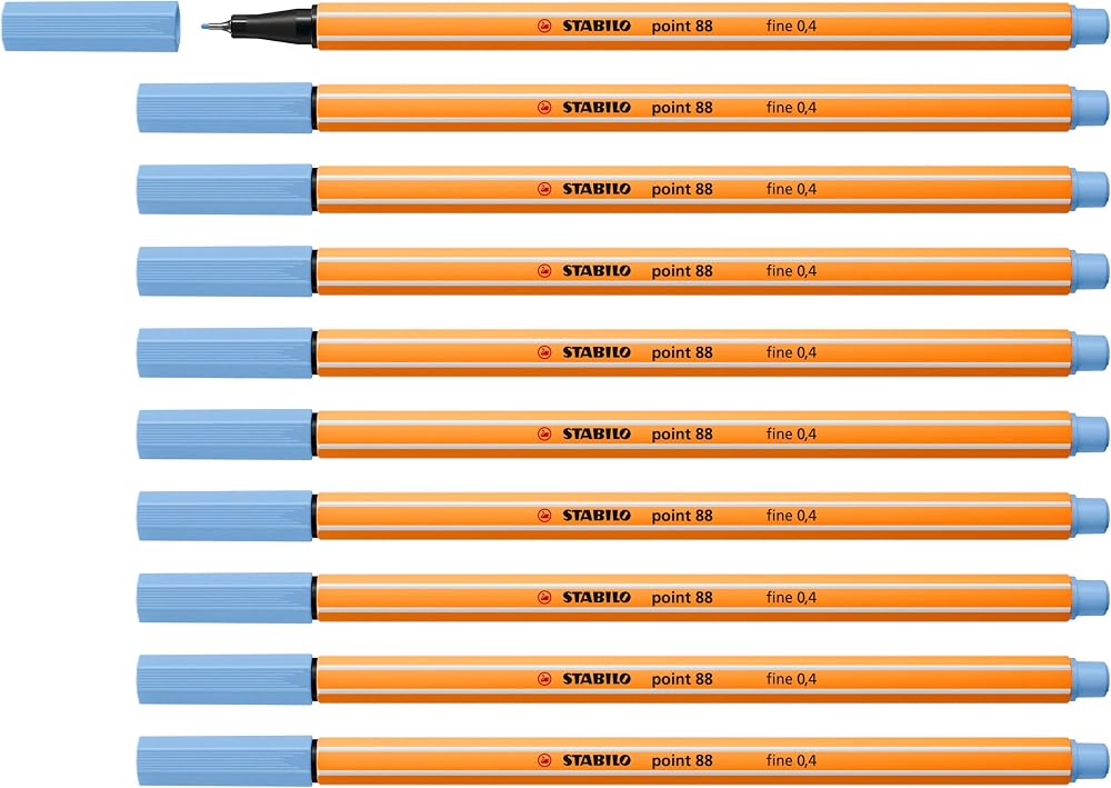 STABILO point 88 Fineliner Pack of 10 Ice Blue 0.4mm Hexagonal Tip