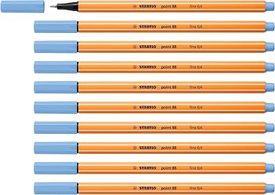 STABILO point 88 Fineliner Pack of 10 Ice Blue 0.4mm Hexagonal Tip