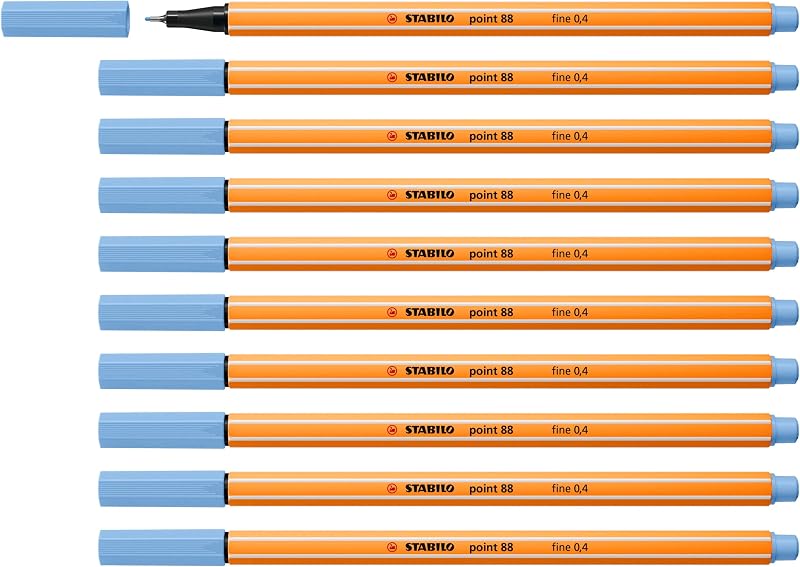 STABILO point 88 Fineliner Pack of 10 Ice Blue 0.4mm Hexagonal Tip