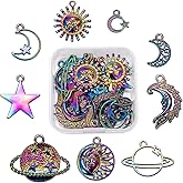 COGCHARGER 18 Pieces 9 Style Moon with Star Alloy Pendants Flat Round Star Pendants Multi Color Charms for Jewelry Necklace Bracelet Earring Making