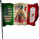 Shuitouk Mexico Flag - Double Sided USA Friendship Flag With Virgin Mary - 3x5 Outdoor Mexican American Patriotic House Yard Decoration Banner