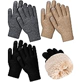 Haysandy 3 Pairs Winter Fleece Lined Gloves for Women Warm Thick Touchscreen Gloves for Cold Weather Thermal Supplies