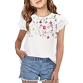 Arshiner Girls T Shirts Lace Petal Short Sleeves Kids Crewneck Casual Blouse Summer Tops Tees