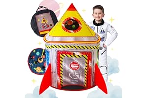 Playz 5-in-1 Rocket Ship Play Tent for Kids with Dart Board, Tic Tac Toe, Maze Game, & Immersive Floor - Indoor & Outdoor Popup Playhouse Set for Toddler, Baby, & Children Birthday Gifts