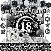18th Birthday Decorations for Boys, Black White Happy 18th Birthday Decorations for Boy, 18 Year Old Birthday Decor with 18th Bday Banner Balloons Tablecloth Backdrop, 18 Years Party Supplies for Boys