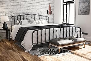 Novogratz Bushwick Metal Platform Bed Frame with Headboard, King, Gunmetal Grey