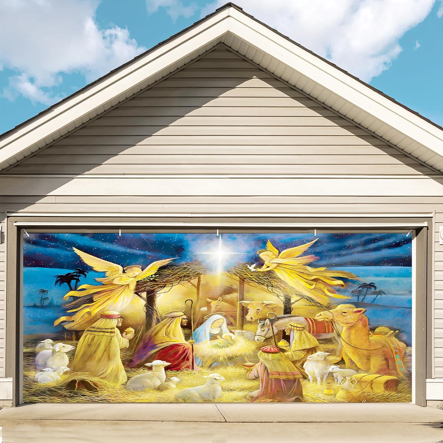 Garage Door Decorations - Christmas Garage Door Decorations 6 x 15 ft Large Christmas Nativity Scene Christmas Garage Door Banner Murals Cover Backdrop Background Sign for Christmas Holiday Party (Style 5)