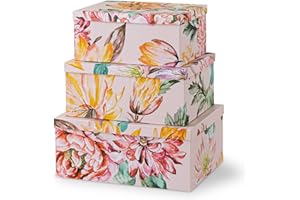 Soul & Lane Decorative Cardboard Storage Boxes with Lids for Home Decor and Organization, Set of 3 Large Keepsake Boxes for Memories & Gifts, Nesting Floral Photo Storage Containers, Beauty in Bloom