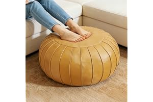 Thgonwid Handmade Storage Pouf Ottoman Foot Stool - Faux Suede Round Floor Cushion 21.6"x13" for Living Room, Bedroom, Wedding Decor, Unstuffed (Yellow)