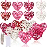 NOVWANG 16pcs Valentine Day Heart Rattan Wicker Balls Shape Hanging Ornaments Vase Bowl Fillers for Wedding Party Home Decor Table Tree Decorations