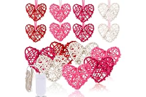 NOVWANG 16pcs Valentine's Day Heart Rattan Wicker Balls Heart Shape Hanging Ornaments Vase Bowl Fillers for Wedding Valentine's Day Party Home Decor Table Tree Decorations