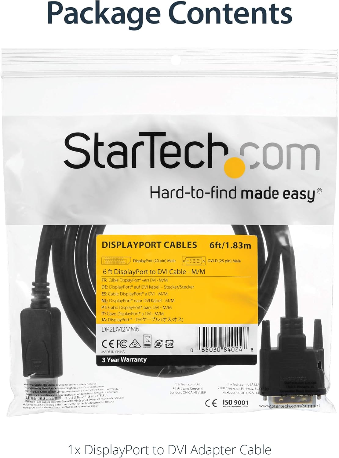 Startech Dp2dvi2mm6 Adaptador Conversor De Video Displayport A Dvi 1 8 M Negro Startech Amazon Es Informatica