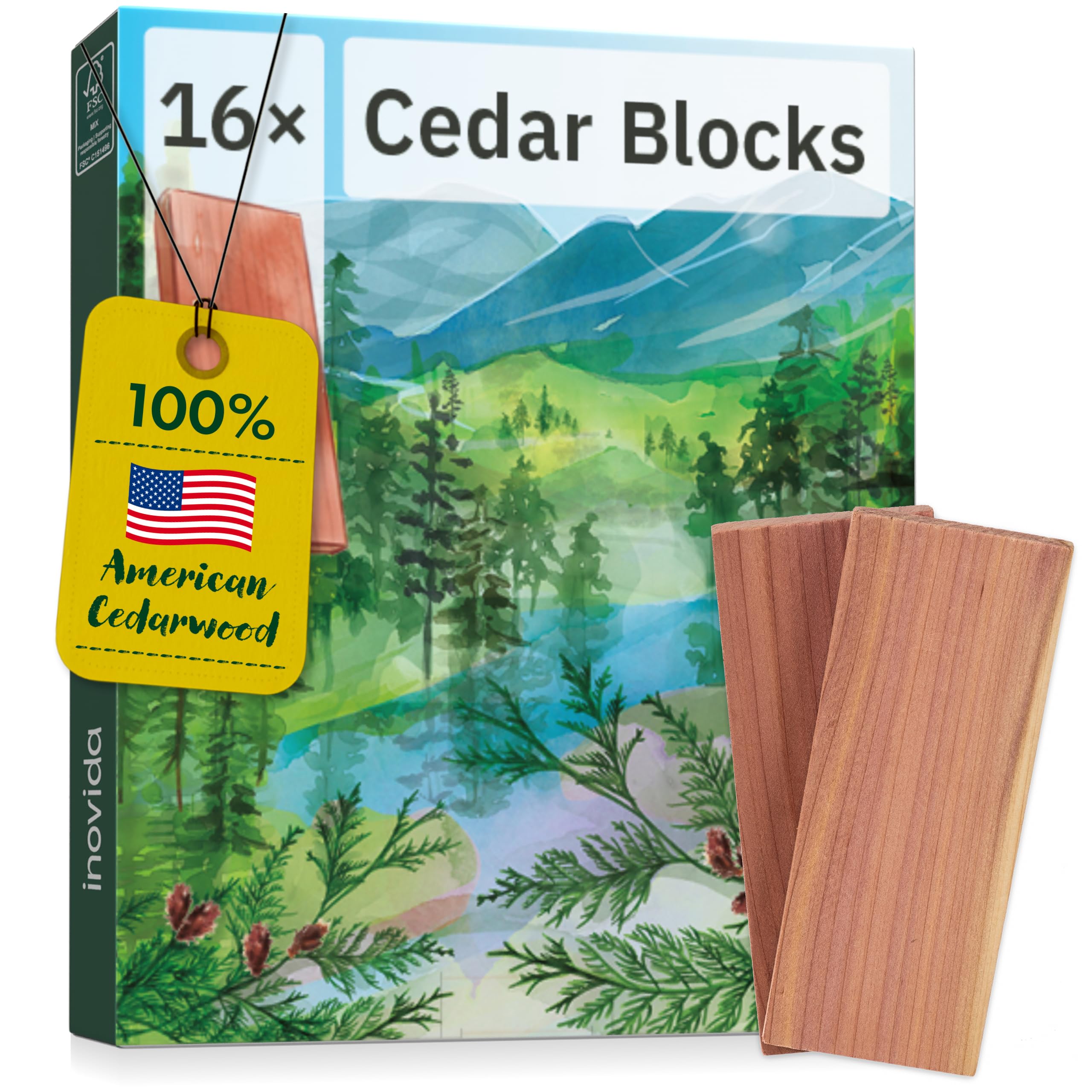 Cedarwood Moth Repellent Planks : 16 Wardrobe Fresheners – Cedar Wood Blocks as Clothes Moth Repellent – Drawer and Wardrobe Freshener – Cedar Wood Moth Repellent – Anti Moth Cedar Chips – Inovida