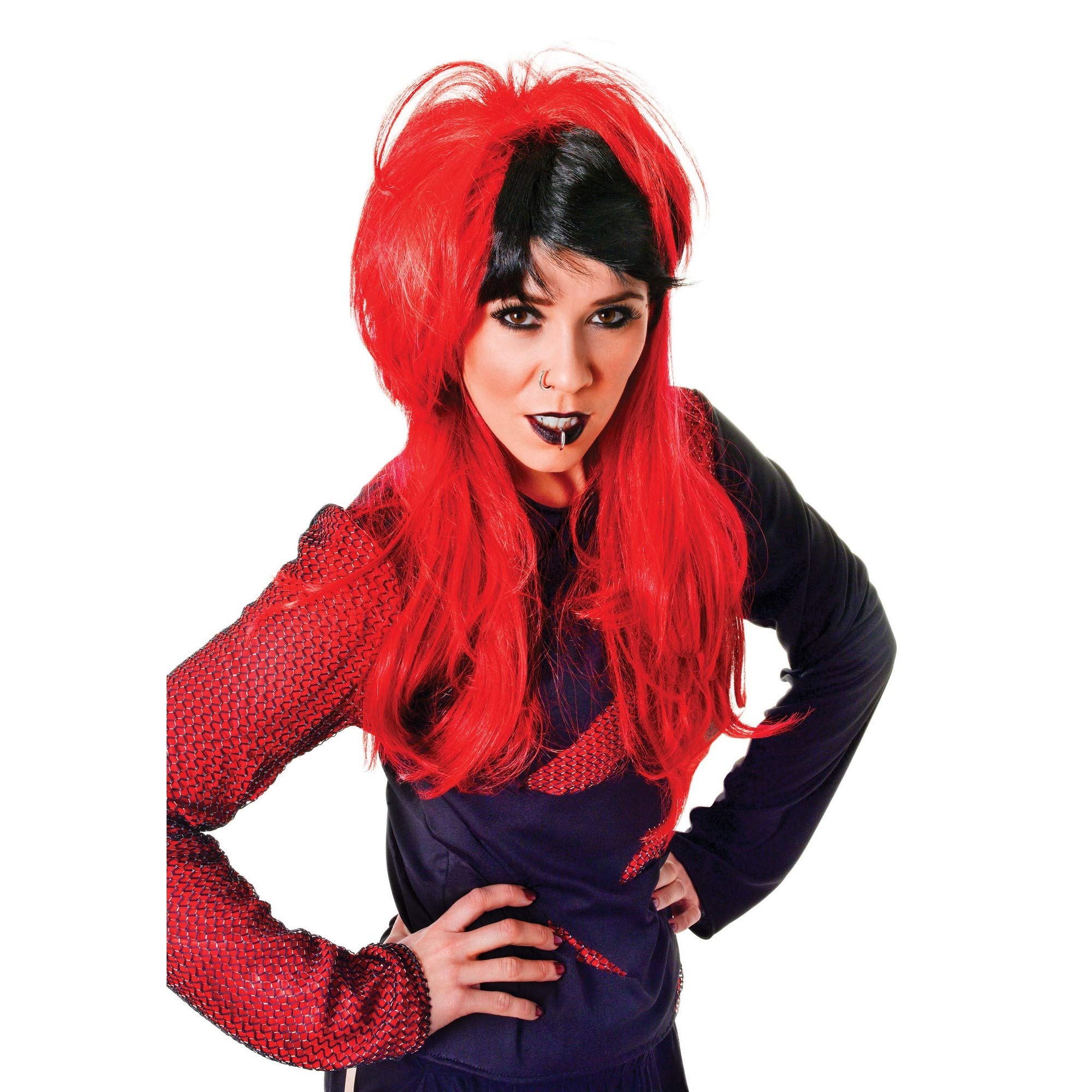 Bristol Novelty BW792 Punk Wig Ladies | For Women | Black and Red Accessory, One Size Halloween