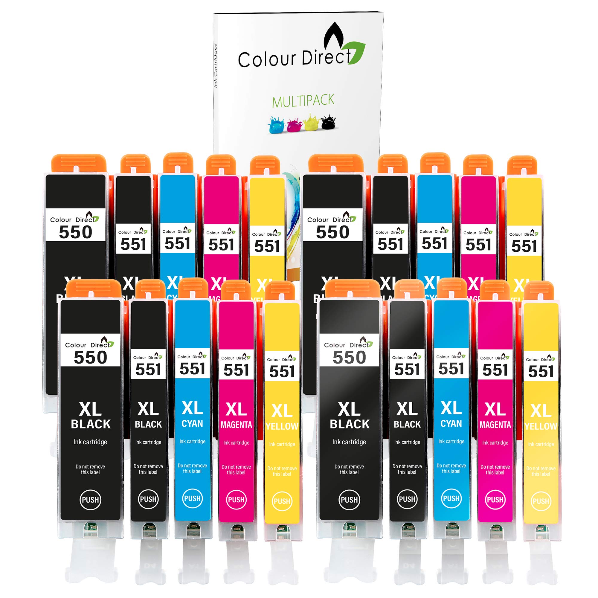 Colour Direct PGI-550XL CLI-551XL Compatible Ink Cartridges for Canon 550 551 XL for Canon Pixma iP7250 MG5650 MX925 MG6450 iX6850 MG5550 MX920 MX725 iP8750 MG6350 MG5450 MG6650-20 Pack (4 Sets)