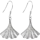 Hiqmic 925 Sterling Silver Ginkgo Leaf drop Earrings_WK90142