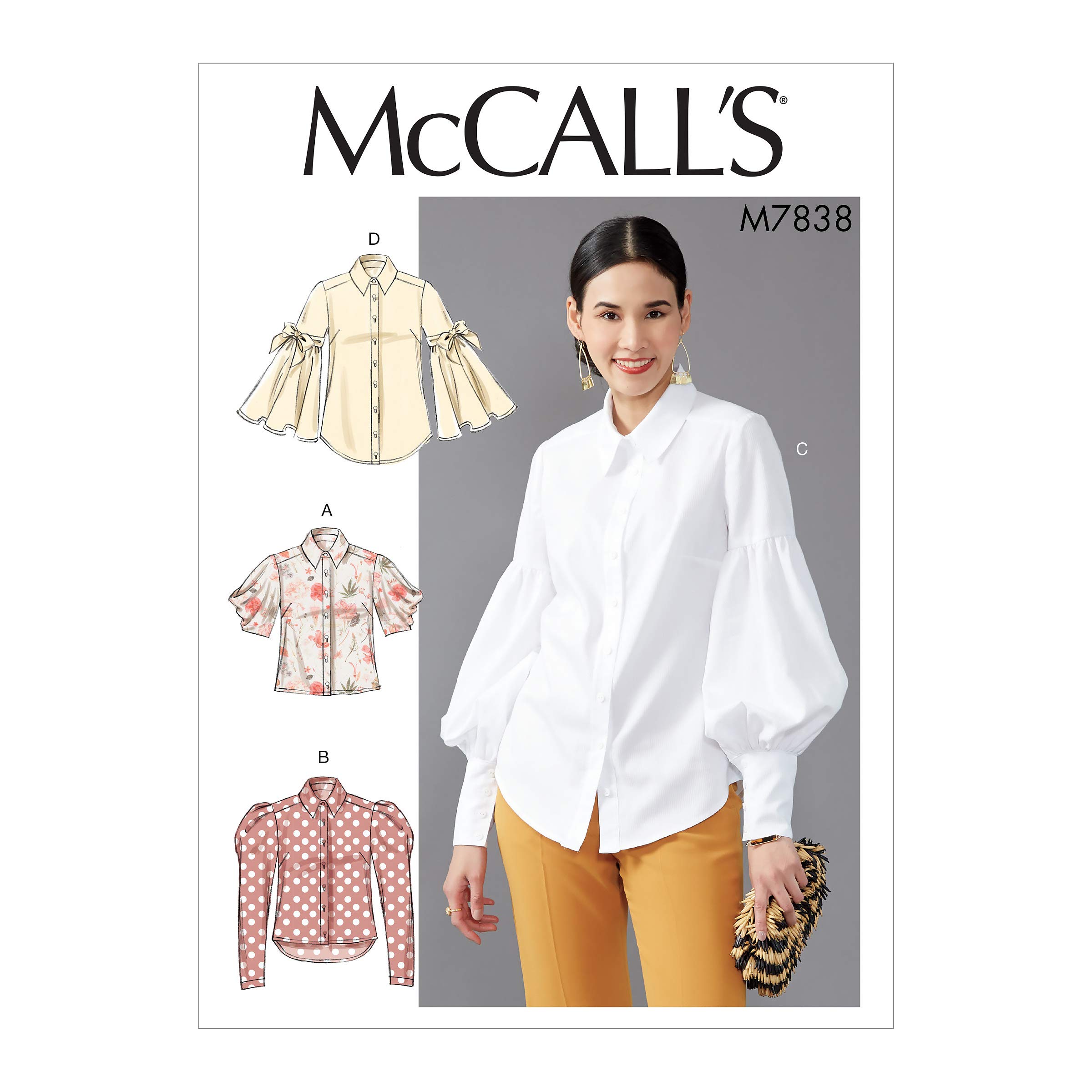 McCall's M7838A5 Loose Fit Women's Button-Up Blouse Sewing Patterns, Sizes 6-14, Paper, Multicoloured, A5 (6-8-10-12-14)