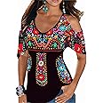 Melliflo Women Embroidered Cold Shoulder Tops Casual Peasant Blouses Summer Short Sleeve Mexican Shirts