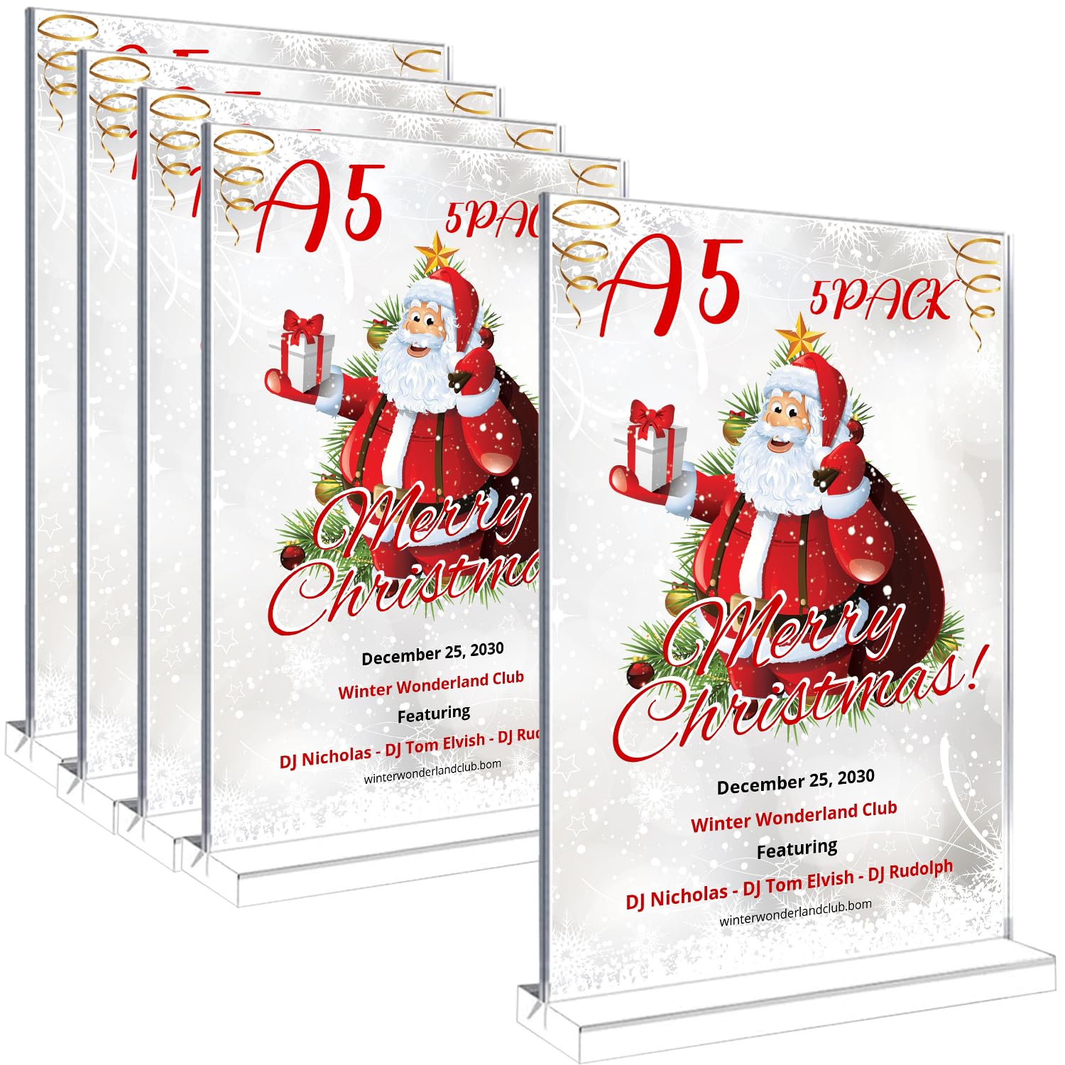 LOSYHU 5 Pack Acrylic Sign Holder A5 Table Stands T-Shape Perspex Display Stand, Perspex A5 Menu Holder Double Sided Poster Holders Clear Upright Menu Holder for Promotion Exhibition Picture Wedding