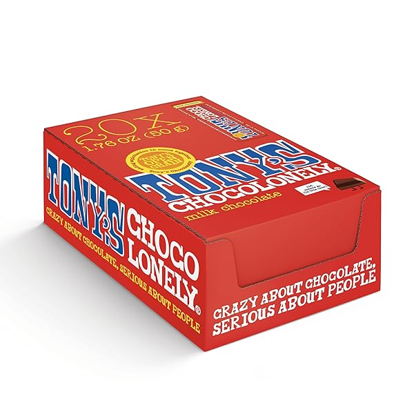 TONY’S CHOCOLONELY BELGIAN MILK CHOCOLATE CANDY BAR, PURE CHOCOLATE BARS FOR SNACKS, PARTY FAVORS, GIFTS, OR GIFT BASKET, 32% CACAO, MADE FROM QUALITY FAIRTRADE COCOA, 20 BARS, 1.76 OZ EACH