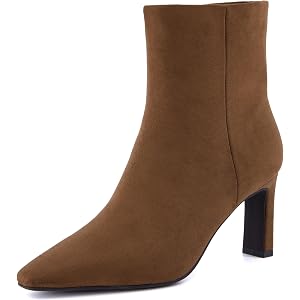 CUSHIONAIRE Giana Womens High Heel Ankle Boots, Square Toe Vegan Suede Mid Block Heel Dress Booties for Office