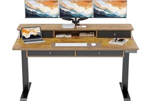 ErGear Electric Standing Desk with 4 Drawers, 63" x 30" Height Adjustable Desk with Storage, C-Clamp Mount Compatible, Computer Home Office Table with Cable Management Tray, Vintage Brown