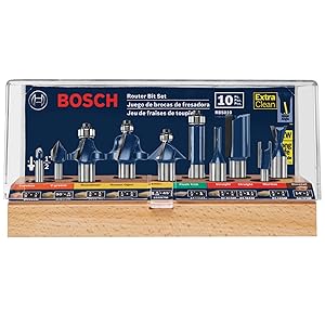 Bosch RBS010 1/2-Inch and 1/4-Inch Shank Carbide-Tipped All-Purpose Professional Router Bit Set, 10-Piece