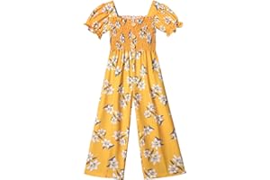 BAVADER Girls Romper 5-14 Years One Piece Girls' Jumpsuits & Rompers Short Sleeve Girls Jumpsuit Floral Smocked Girls Clothes