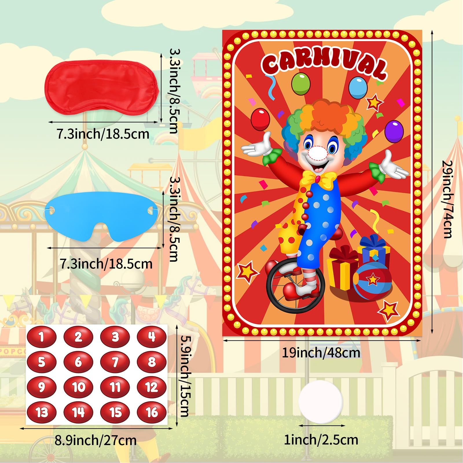 Hxezoc Circus Party Games, Pin The Noses on The Clown With 32 Pcs Nose Stickers, Large Carnival Clown Games Poster for Kids Birthday Party School Classroom Carnival Party Supplies