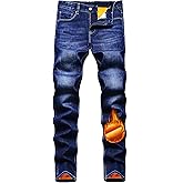 Qazel Vorrlon Men's Fleece Lined Jeans Winter Warm Flannel Skinny Slim Fit Stretch Denim Pants