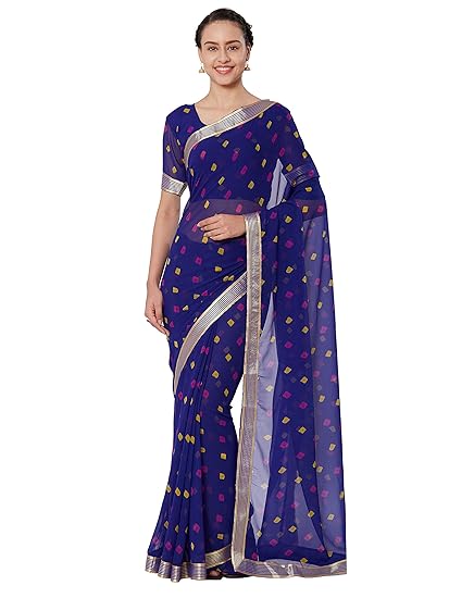 Womens Faux Georgette Saree With Blouse Piece