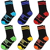 Comfoex Boys Crew Socks Athletic Half Cushioned Calf Socks For Big Little Kids 4-10 Years Old 6 Pairs