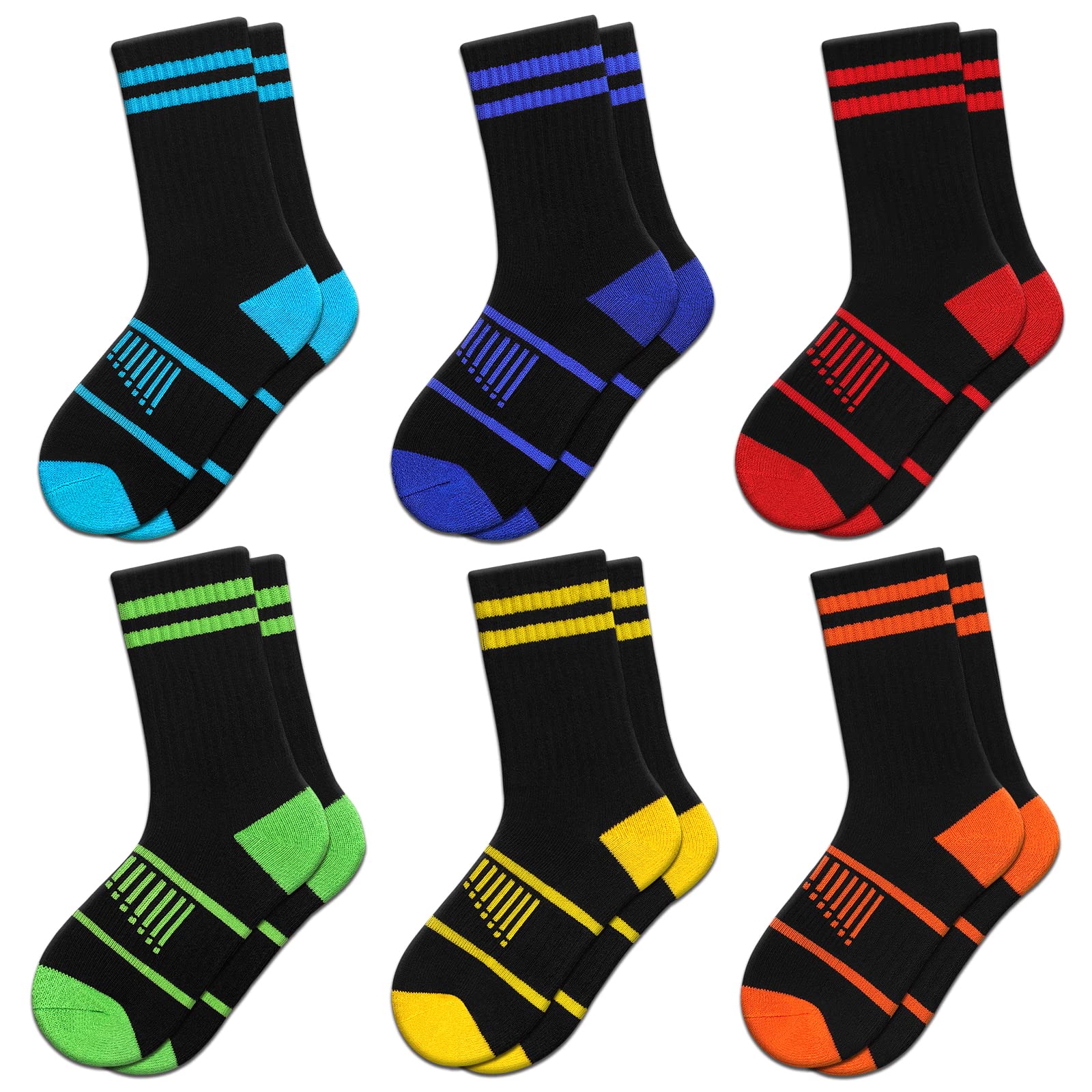 Boys Crew Socks Athletic Half Cushioned Calf Socks For Big Little Kids 4-10 Years Old 6 Pairs
