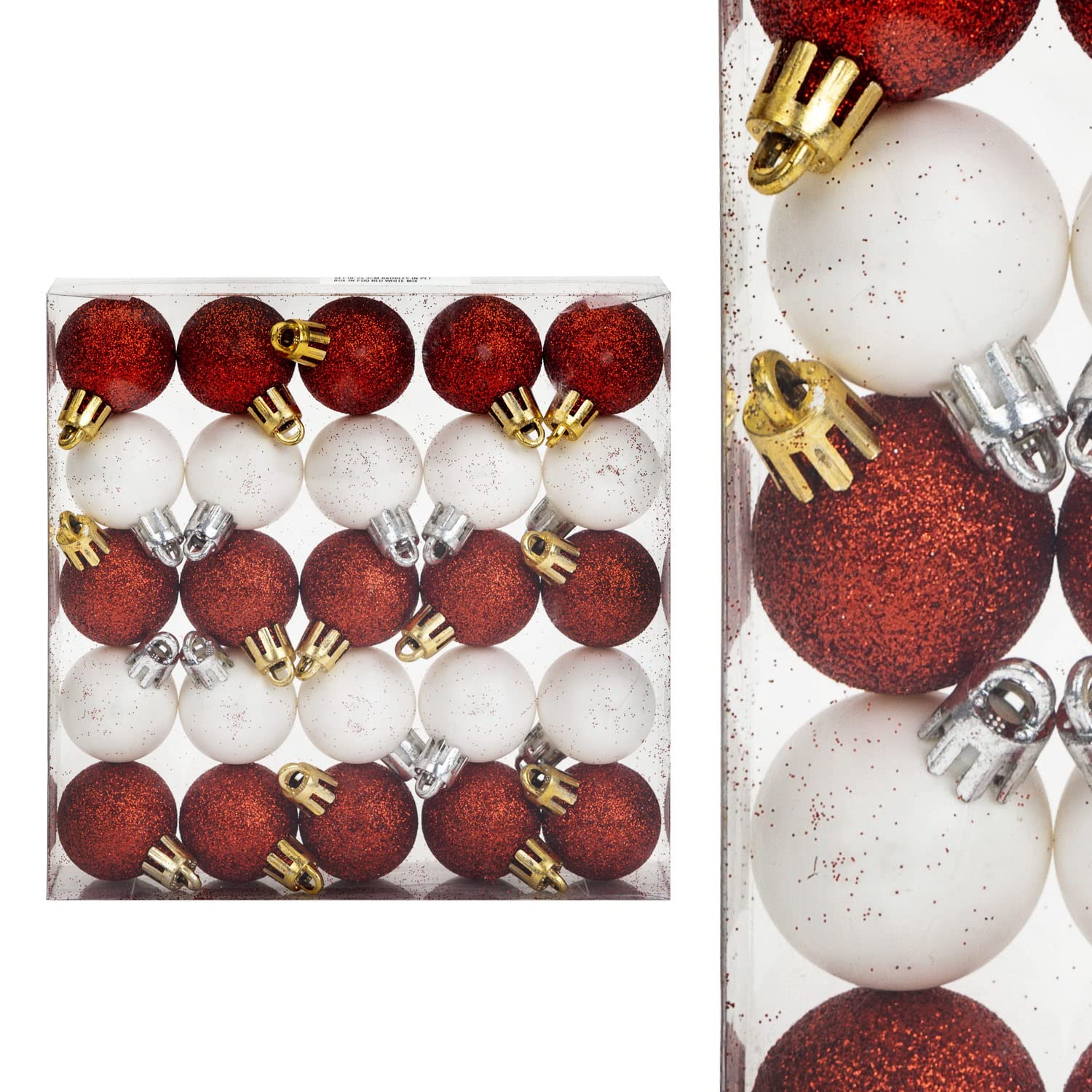 VFM - Red & White 3cm Mini Baubles Assorted (25 Pack) - Christmas Tree Decorations