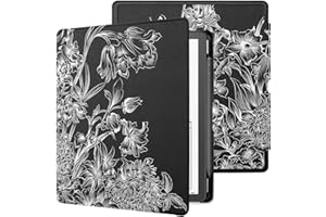 WALNEW Case Cover for 10.2-inch Kindle Scribe (2024/2022 Released), Smart PU Leather Cover with Pen Holder and Auto Wake/Sleep for 10.2" Amazon Kindle Scribe E-Reader (Black Flower)