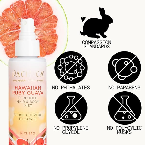 PACIFICA HAWAIIAN RUBY GUAVA HAIR PERFUME & BODY FRAGRANCE SPRAY MIST – BODY MIST FRAGRANCE W/ GRAPEFRUIT, PATCHOULI, SUGAR NOTES & GERANIUM CLEAN BEAUTY ALCOHOL-FREE, VEGAN & CRUELTY-FREE, 6 OZ