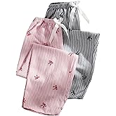 Floerns Women's 2 Piece Striped Print Pajama Bottom Bow Front Sleepwear Loungewear Pants