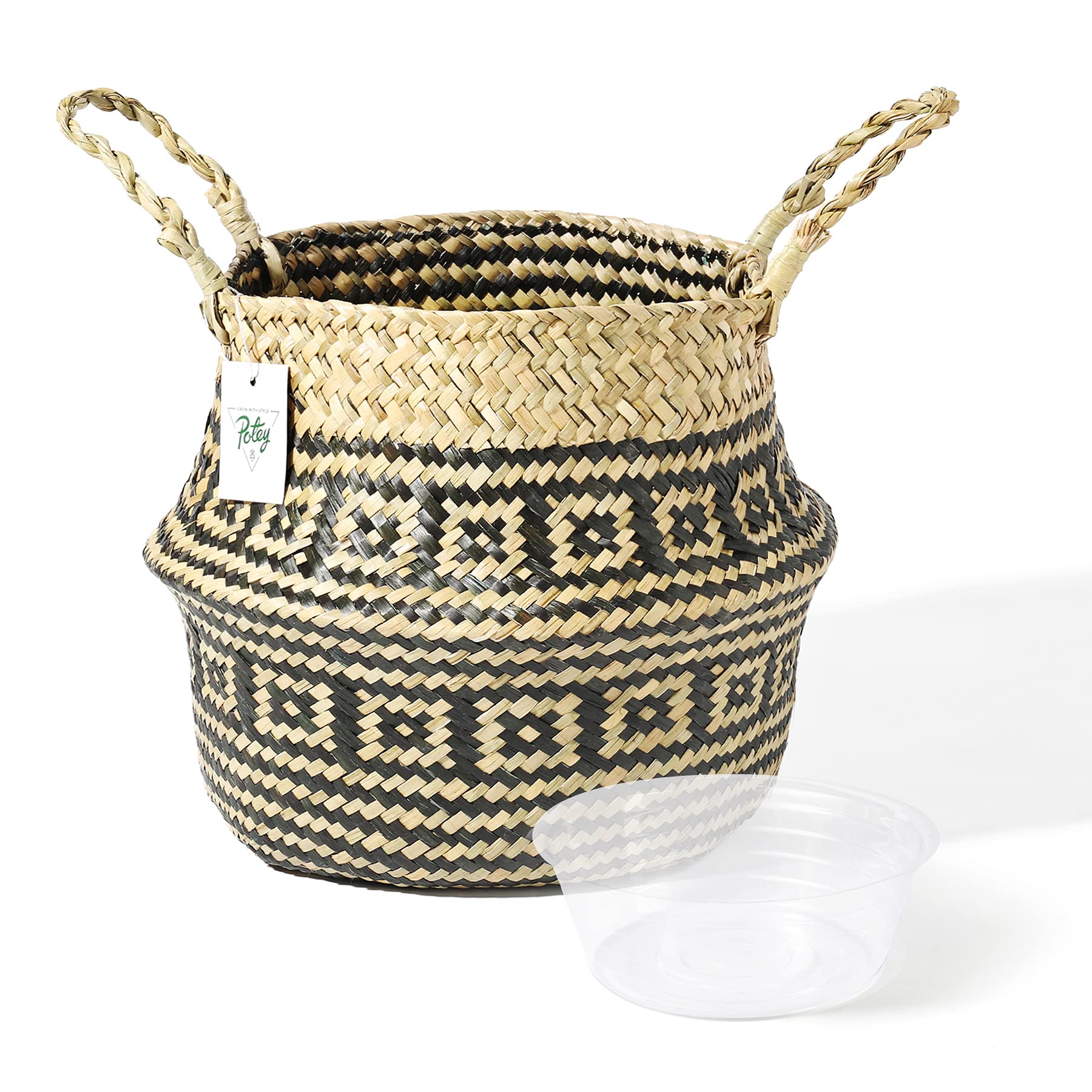 POTEY Boho Seagrass Plant Basket, 8.3 x 9.4 Inch
