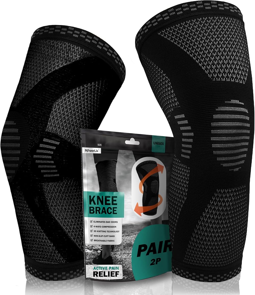 POWERLIX Knee Support for Women Men 2 Pack Compression Sleeve XL Black