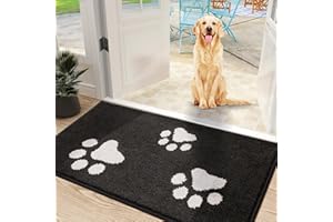 Mibao Front Door Mat, Dirt Trapper Doormat for Muddy Paws, Absorbent Mud Mat for Dogs, Non-Slip Washable Entrance Mats, Inside Mat for Front Door, Entryway, 47" x 31.5", Black