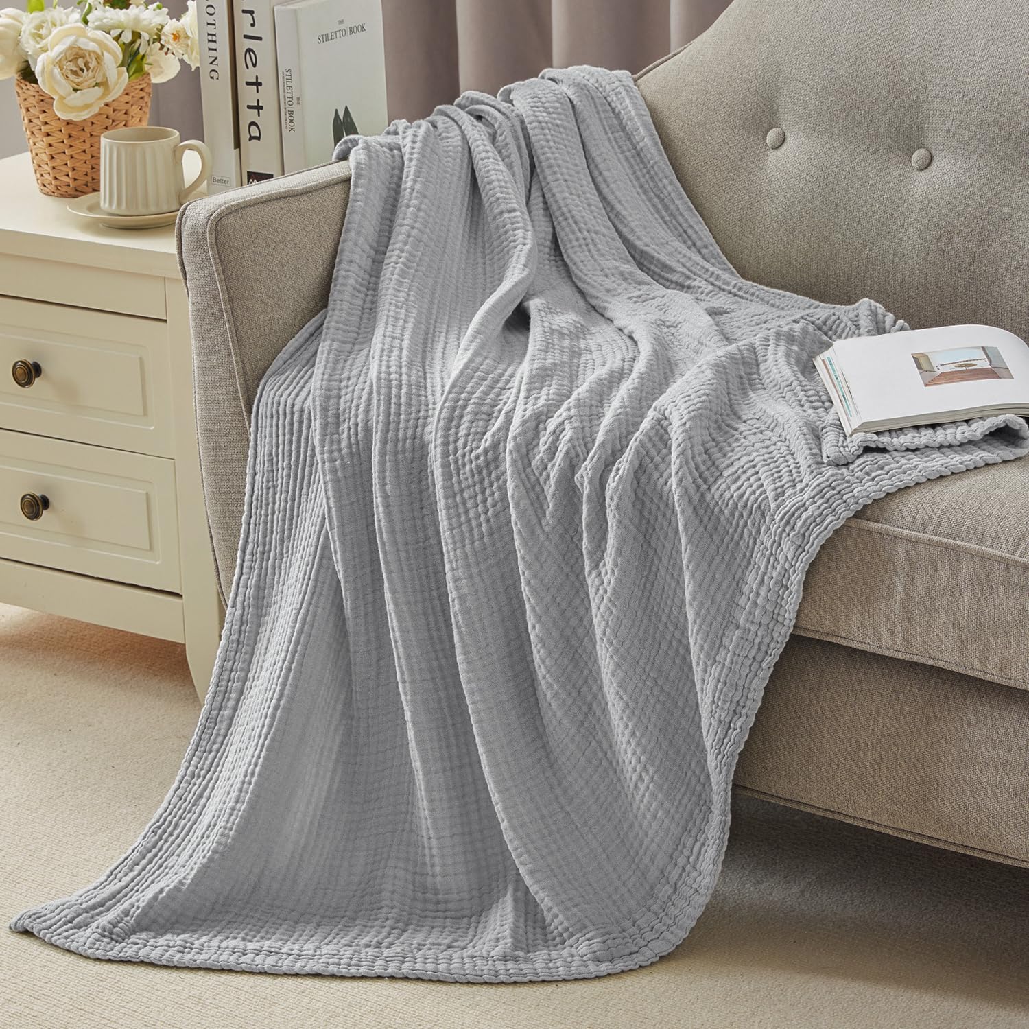 ACCOTIA Cotton Muslin Throw Blanket Gauze Linen