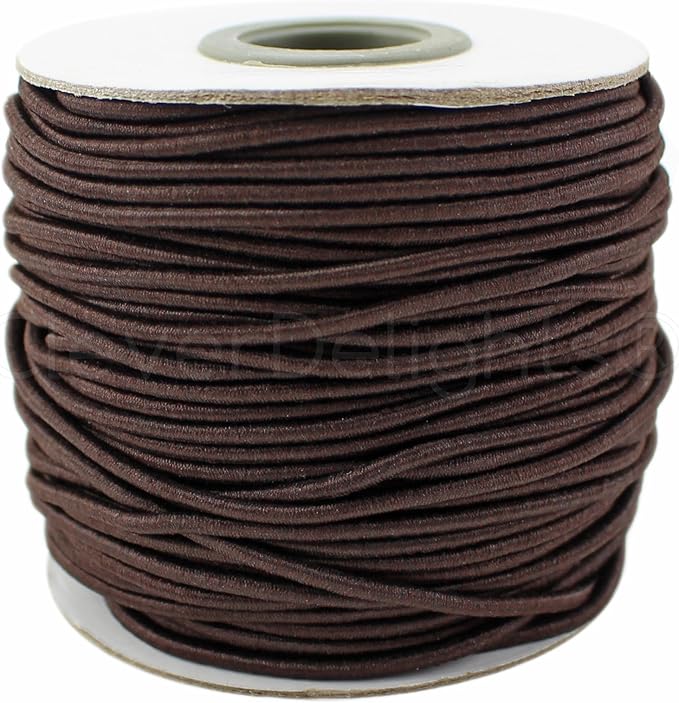 CleverDelights Brown Fabric Elastic Cord 10 Yards 2mm
