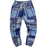 WDIRARA Men's Paisley Print Drawstring Waist Pants Boho Joggers with Pockets