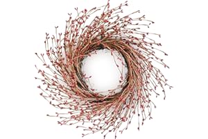 HUASHEN Spring Front Door Wreath 18 Inch Artificial Twig Wreath Winter Red&Burgundy Berry Wreath Artificial Eucalyptus Leaves Wreath with Large Grapevine Wreath for Farmhouse Window Hanging Christmas Decor